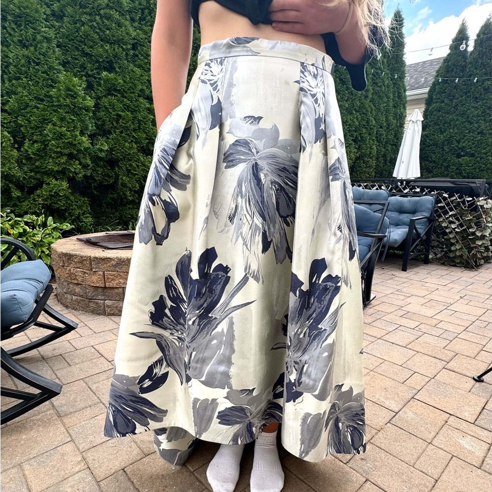 Eliza J Navy and Cream Floral Maxi Skirt